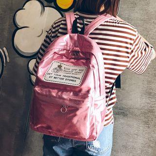 Embroidered Wet-look Backpack