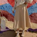Button-fly Maxi Swing Skirt Beige - One Size