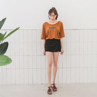 Wrap-front Band-waist Linen Blend Shorts