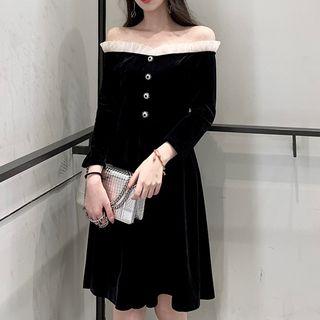 Long-sleeve Off Shoulder Velvet Dress