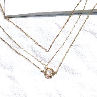 Cat Eye Stone Pendant Layered Necklace As Shown In Figure - One Size
