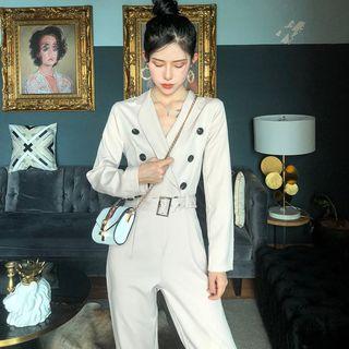Double-breasted Belted Shirt Jumpsuit