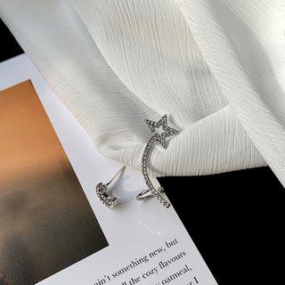 925 Sterling Silver Non-matching Rhinestone Moon & Star Earring 1 Pair - 925 Silver Needle - One Size
