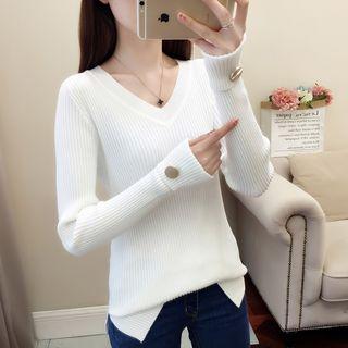 Long-sleeve Disc-accent Knit Top