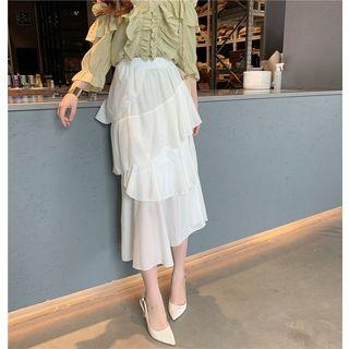 Frill Trim Irregular Midi Skirt White - Skirt - One Size