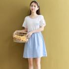 Short-sleeve Gingham Panel A-line Dress