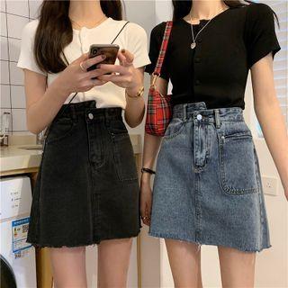 Asymmetrical Mini A-line Denim Skirt