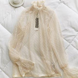 Long-sleeve Frill-trim See-through Top