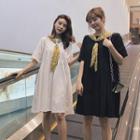 Set: Short-sleeve A-line Dress + Scarf