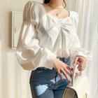 Sweetheart-neck Shirred Balloon-sleeve Top