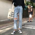 Straight-leg Ripped Jeans