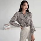 Shirred-front Leopard Blouse