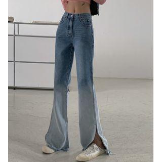 Gradient Slit Bell-bottom Jeans