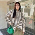 Long-sleeve Striped Loose-fit Shirt Almond - One Size