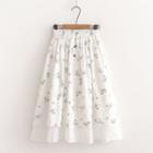 Panel Floral Print Midi Skirt White - One Size