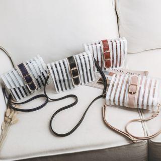 Set: Striped Pvc Crossbody Bag + Pouch