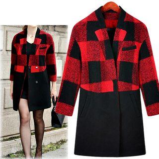 Plaid Panel 3/4 Sleeve Coat