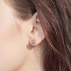 925 Sterling Silver Bead Stud Earring 1 Pair - Rabbit - Pink & Silver - One Size