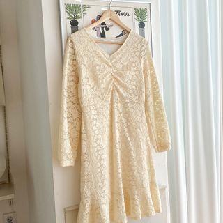 Shirred-front Laced A-line Dress