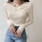Cold-shoulder Plain Skinny Knitted Sweater