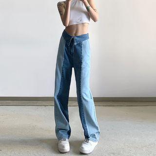 Low Waist Patched Wide Leg Jeans