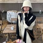 Turtleneck Two-tone Sweater Stripe - Black & White - One Size