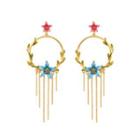 Fashion And Elegant Plated Gold Circle Enamel Blue Flower Tassel Earrings With Cubic Zirconia Golden - One Size