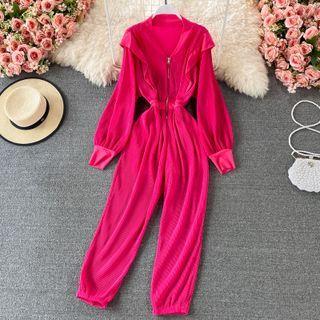 Long Sleeve Ruffle Pleated Jumpsuit