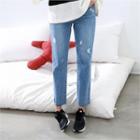 Fray-hem Distressed Baggy-fit Jeans