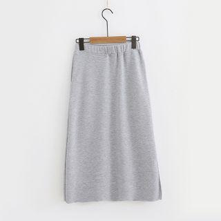 Plain Band-waist Slit Midi A-line Skirt