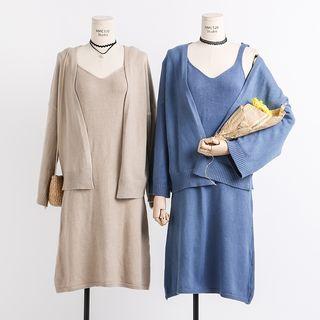 Set: Open-front Cardigan + Sleeveless Dress