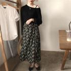 Long-sleeve Top / Floral Midi Skirt