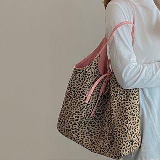 Leopard Print Tote Bag Leopard - Coffee & Khaki - One Size
