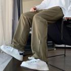 Drawstring Plain Zip Wide-leg Pants