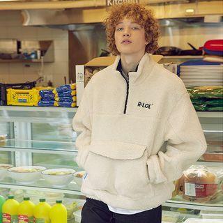 [r:lol] Letter-embroidered Sherpa-fleece Anorak Sweatshirt