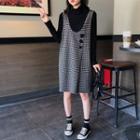Mock Two-piece Plaid Mini Pullover Dress