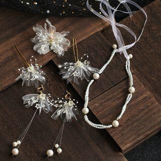 Wedding Set: Bead Headpiece + Fringed Earring As Shown In Figure - One Size