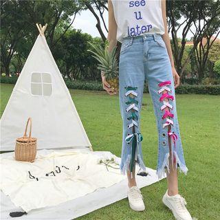 Lace Up Fray Jeans