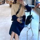 Color Panel Midi Sweater Dress Khaki - One Size