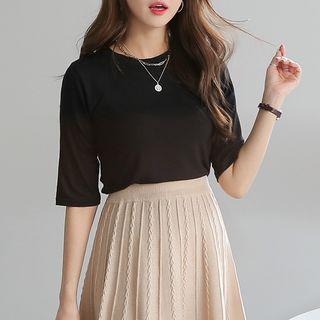 Elbow-sleeve Slim T-shirt