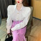 Blouse / Lace Collar / Corduroy Midi Fitted Skirt