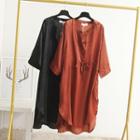 3/4-sleeve Drawstring Waist Midi Dress