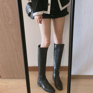Square-toe Faux-leather Long Boots