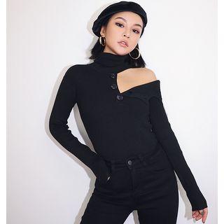 One-shoulder Turtleneck Knit Top