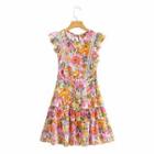 Sleeveless Ruffled Floral Print Mini A-line Dress