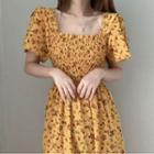Square Neck Floral Midi A-line Dress Yellow - One Size
