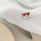 Rhinestone Heart Faux Pearl Earring 1 Pair - Earring - Dark Red & White - One Size