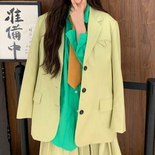 Plain Blazer / Neck Tie Shirt / Pleated Skirt
