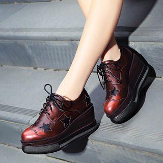 Star Lace-up Platform Wedge Shoes