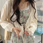 Lace Trim Light Jacket / Spaghetti Strap Flower Print Maxi Shift Dress